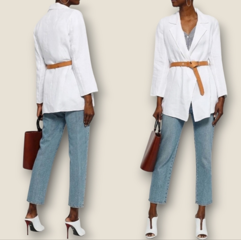 THEORY Oversized Clairene Double Linen White Blazer Jacket XS TALL